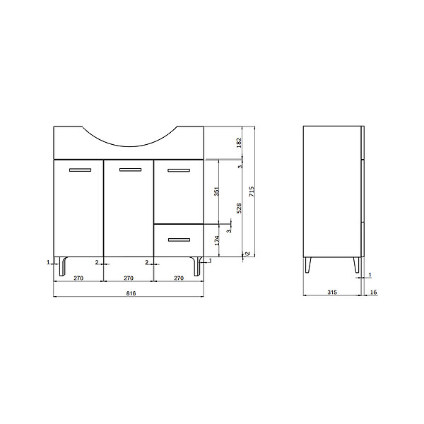 KIAMAMI VALENTINA - Meuble De Salle De Bain Sur Pieds Cm85 Avec Portes Et Tiroirs Chêne Blanc | Rimini - large