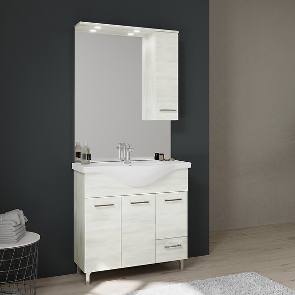 KIAMAMI VALENTINA - Meuble De Salle De Bain Sur Pieds Cm85 Avec Portes Et Tiroirs Chêne Blanc | Rimini - large