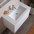 KIAMAMI VALENTINA - Meuble De Salle De Bains 80 Cm Avec Deux Tiroirs En Bois Blanc, Lavabo En Céramique | Berlin - vignette