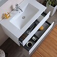 KIAMAMI VALENTINA - Meuble De Salle De Bains 80 Cm Avec Deux Tiroirs En Bois Blanc, Lavabo En Céramique | Berlin - vignette