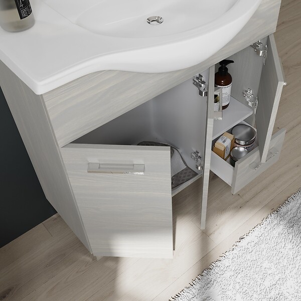 KIAMAMI VALENTINA - Meuble De Salle De Bains De 85 Cm Sur Pieds Chromés Chêne Gris | Rimini - large