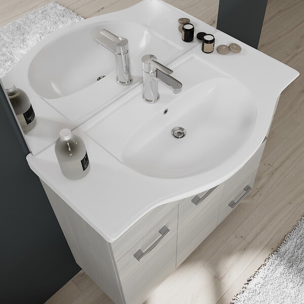 KIAMAMI VALENTINA - Meuble De Salle De Bains De 85 Cm Sur Pieds Chromés Chêne Gris | Rimini - large