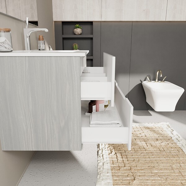 KIAMAMI VALENTINA - Meuble De Salle De Bain Blanc Mat 80Cm Avec Côtés En Chêne Gris | Magnolia - large