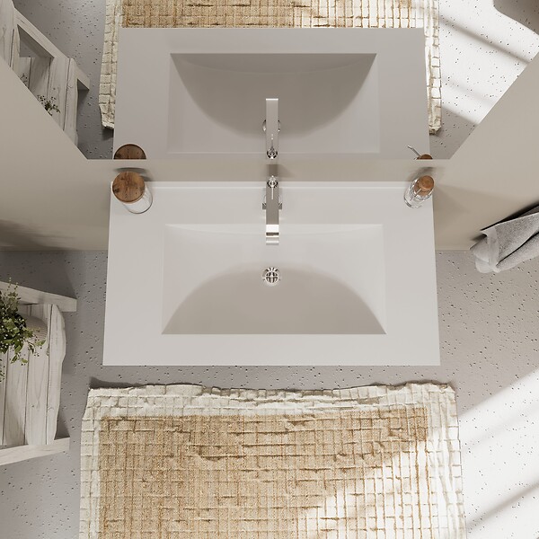 KIAMAMI VALENTINA - Meuble De Salle De Bain Blanc Mat 80Cm Avec Côtés En Chêne Gris | Magnolia - large