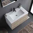 KIAMAMI VALENTINA - Meuble De Salle De Bains Cannelé 80Cm Blanc Et Chêne Avec Miroir 80X60 | Bilbao - vignette