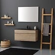 KIAMAMI VALENTINA - Meuble De Salle De Bain Suspendu 100Cm En Chêne Well Avec Lavabo En Noir Mat | Sole - vignette