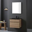 KIAMAMI VALENTINA - Meuble Suspendu Chêne Well Pour Salle De Bain 60Cm Avec Lavabo Noir Mat | Sole - vignette