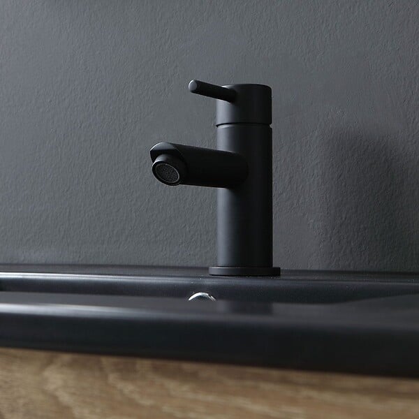 KIAMAMI VALENTINA - Meuble Suspendu Chêne Well Pour Salle De Bain 60Cm Avec Lavabo Noir Mat | Sole - large