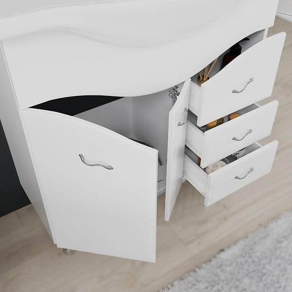 KIAMAMI VALENTINA - Meuble-Lavabo Salle De Bains 86 Cm, Miroir-Armoire Couleur Blanc - large