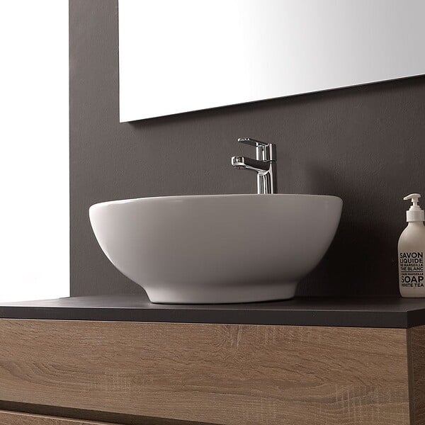 KIAMAMI VALENTINA - Meuble De Salle De Bains 90Cm Avec Plateau Ardoise Pour Lavabo À Poser | Sole - large