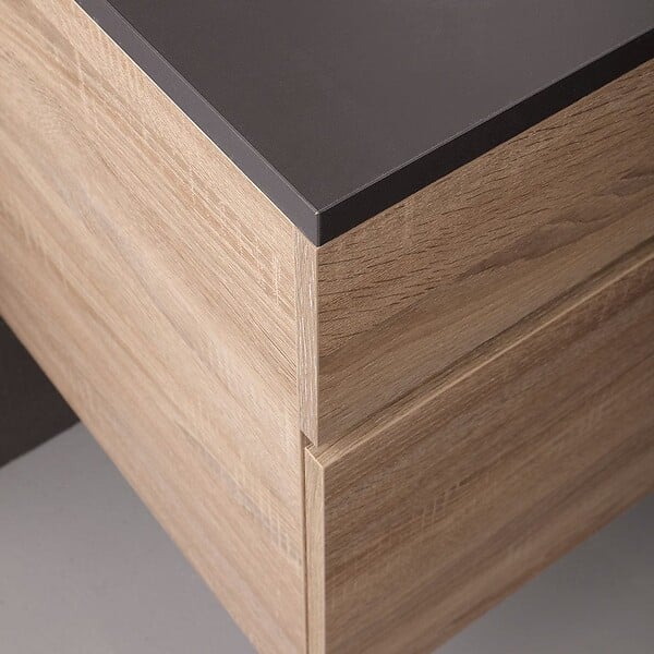 KIAMAMI VALENTINA - Meuble De Salle De Bains 90Cm Avec Plateau Ardoise Pour Lavabo À Poser | Sole - large
