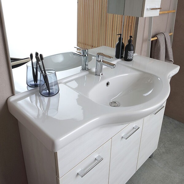 KIAMAMI VALENTINA - Meuble De Salle De Bains Au Sol 105Cm Avec 3 Portes Chêne Blanc | Rimini - large