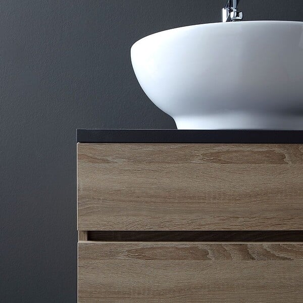 KIAMAMI VALENTINA - Meuble De Salle De Bains Chêne Avec Plateau En Bois Anthracite Pour Lavabo À Poser | Sole - large