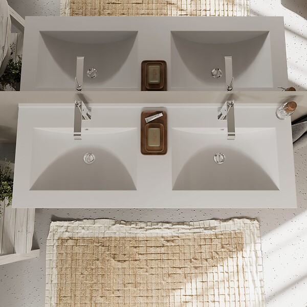 KIAMAMI VALENTINA - Meuble De Salle De Bain Blanc Et Gris 120Cm, 4 Tiroirs, Double Lavabo | Magnolia - large