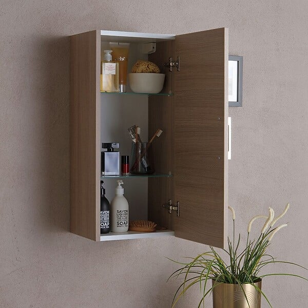 KIAMAMI VALENTINA - Meuble Haut De Salle De Bain 1 Porte Réversible Chêne Naturel | Rimini - large