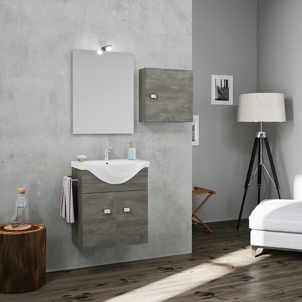 KIAMAMI VALENTINA - Meuble-Haut Cube 45X45x15 Finition Chêne Gris Foncé Aspect Bois | Facile - large