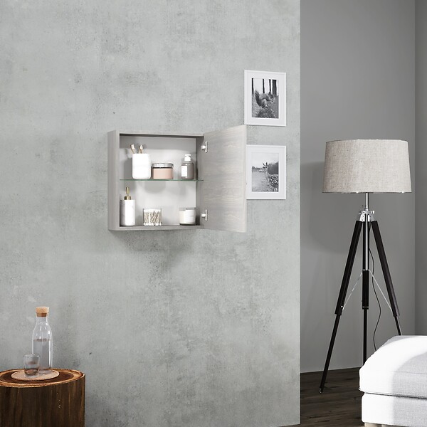 KIAMAMI VALENTINA - Cube Mural 45Cm Avec Porte Gris Aspect Bois | Facile - large