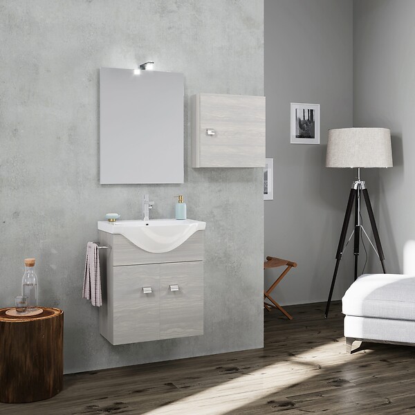 KIAMAMI VALENTINA - Cube Mural 45Cm Avec Porte Gris Aspect Bois | Facile - large