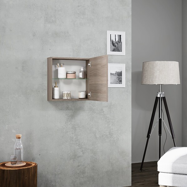 KIAMAMI VALENTINA - Meuble-Haut Cube 45 Cm Chêne Naturel Avec Pommeau Abs Chromé | Facile - large