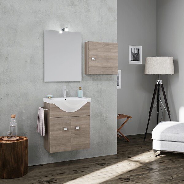 KIAMAMI VALENTINA - Meuble-Haut Cube 45 Cm Chêne Naturel Avec Pommeau Abs Chromé | Facile - large