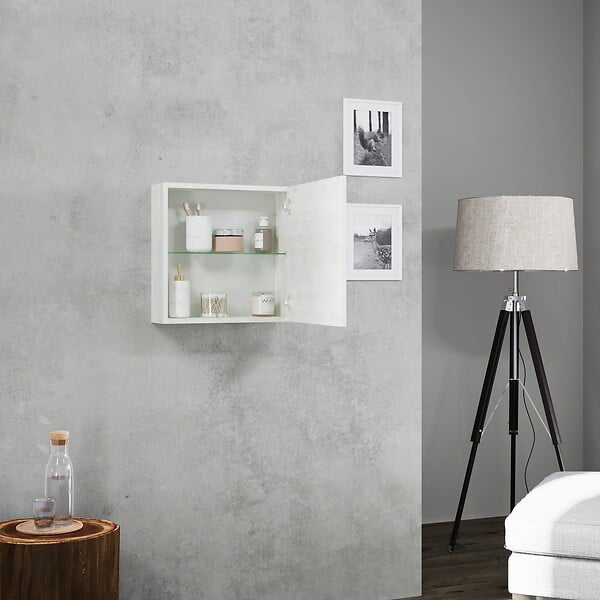 KIAMAMI VALENTINA - Meuble-Haut Cube 45Cm Avec Porte Et Tablette Chêne Blanc | Facile - large