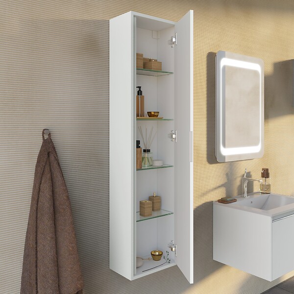 KIAMAMI VALENTINA - Colonne De Salle De Bains Murale Réversible À Une Porte, 140 Cm, Blanc Mat | Monaco - large