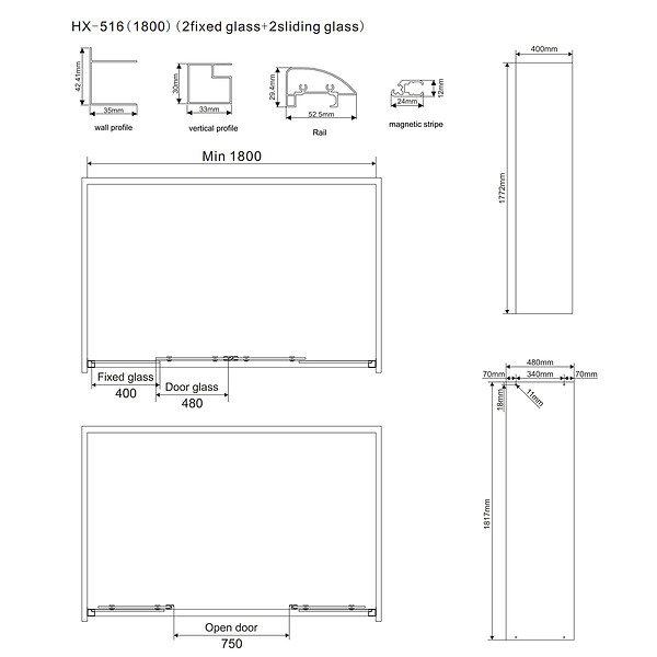 KIAMAMI VALENTINA - Cabine De Douche 180X80 Cm Avec Côté Fixe | Giada - large