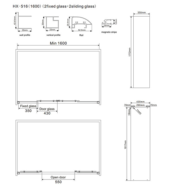 KIAMAMI VALENTINA - Porte De Douche En Niche 170 Cm Avec Porte Fixe De 80 Cm | Giada - large