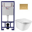 SWISS AQUA TECHNOLOGIES - Swiss Aqua Technologies Pack WC bâti-support autoportant + WC suspendu sans bride avec abattant SoftClose + plaque or mat (STROGAWR08-U) - vignette