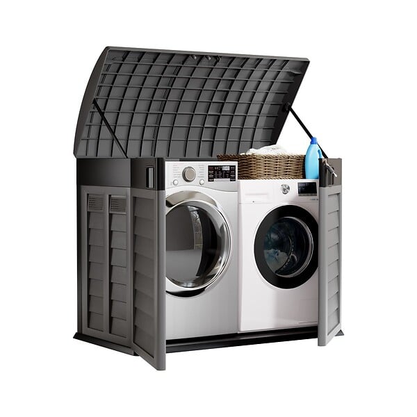 INTEC - Coffre de jardin 2 portes + Couvercle Gris - Tri sélectif Extérieur 146 x 87 x H119 cm Abri Poubelle 1500L INTEC - large
