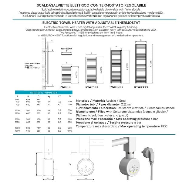 KIAMAMI VALENTINA - Termoradiateur De Salle De Bain Électrique 60X180 Thermostat Réglable - large