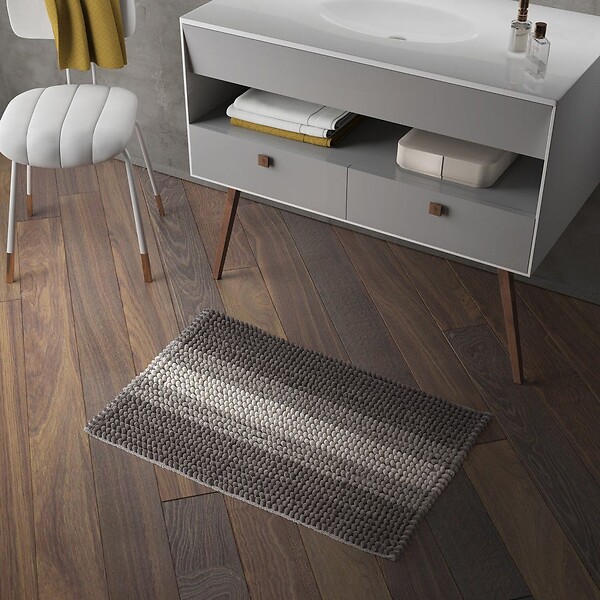 KIAMAMI VALENTINA - Tapis De Salle De Bain 50X80 Coton Et Microfibre Gris Tourterelle | Benjamin - large