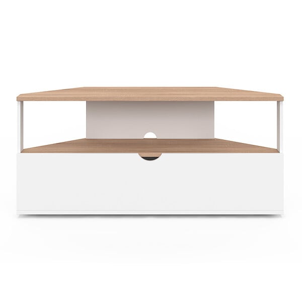 ID MARKET - Meuble TV 100 cm d'angle ELI bois façon hêtre et blanc - large