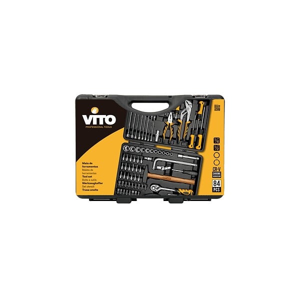 VITO - Boite à outils complète 84 pièces Chrome vanadium - Caisse à outils avec douilles et accessoires VITO - large