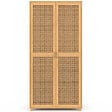 ID MARKET - Armoire 2 portes EDHEN bois et cannage penderie 80 cm avec étagères rangement - vignette