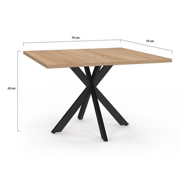ID MARKET - Table basse carrée ALIX 70 cm pied araignée bois et noir - large