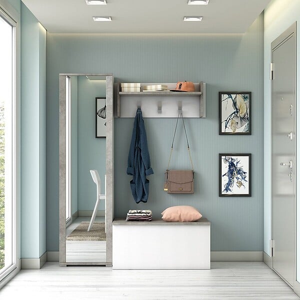 KIAMAMI VALENTINA - Armoire Haute H 182Cm Béton Gris Avec Miroir - large