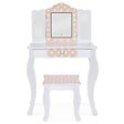 ID MARKET - Coiffeuse enfant ROZA LED blanche et rose avec 3 miroirs et tabouret - vignette