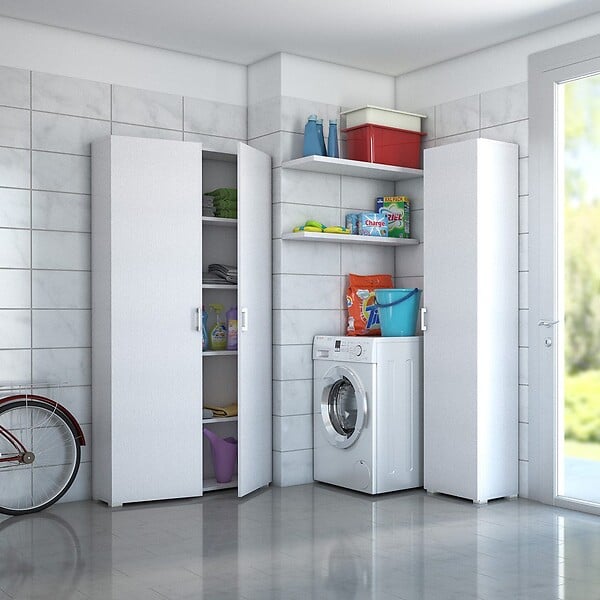 KIAMAMI VALENTINA - Armoire Polyvalente Avec 2 Portes Battantes Et 4 Étagères Blanc - large