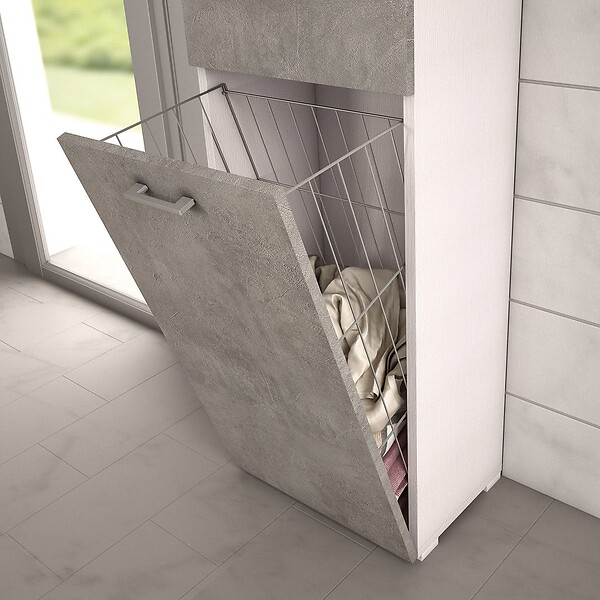 KIAMAMI VALENTINA - Colonne Avec Panier À Linge Blanc Avec Portes En Béton - large
