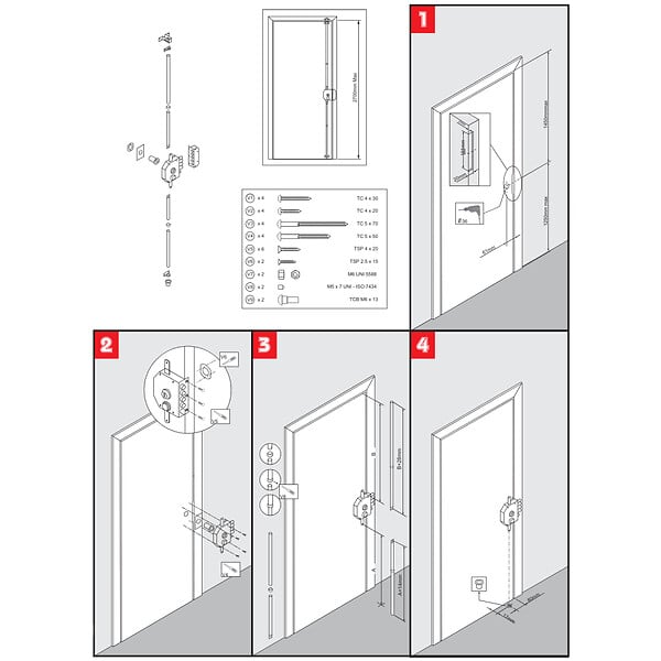 SECURY-T - Serrure de sûreté pour porte d'entrée avec tringles - En Applique - 6 points - Blanc - Droite - Axe 60 mm - 5 clés - large
