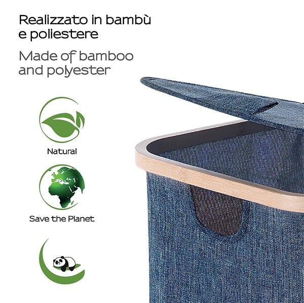 KIAMAMI VALENTINA - Grand Panier À Linge En Bambou Et Polyester Bleu - large