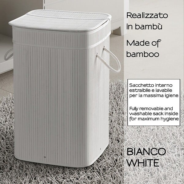 KIAMAMI VALENTINA - Porte-Linge En Bambou Blanc Avec Sac Amovible - large