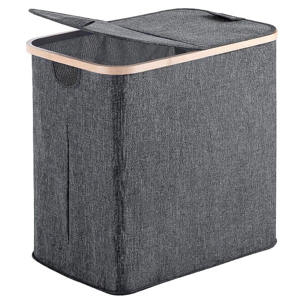 KIAMAMI VALENTINA - Panier À Linge En Bambou Et Polyester Gris 87Lt - large