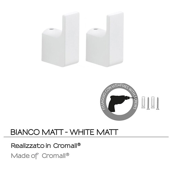KIAMAMI VALENTINA - Cintres Pack 2 Pcs Laiton Chromé Blanc Mat - Fixation Par Vis Incluse | Giacinto - large