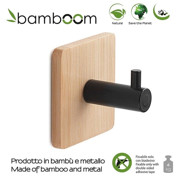 KIAMAMI VALENTINA - Porte-Manteau Mural En Bois De Bambou Et Métal Noir Mat - large