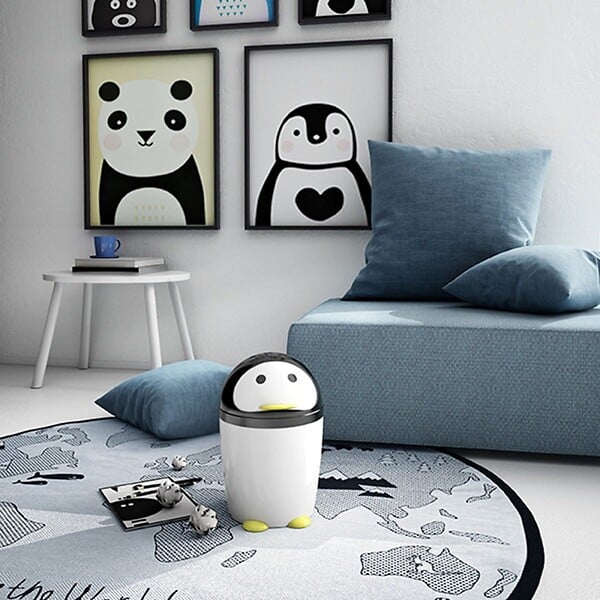 KIAMAMI VALENTINA - Poubelle De Salle De Bains En Résine, 7,5 Litres, Pingouin Noir/Blanc - large