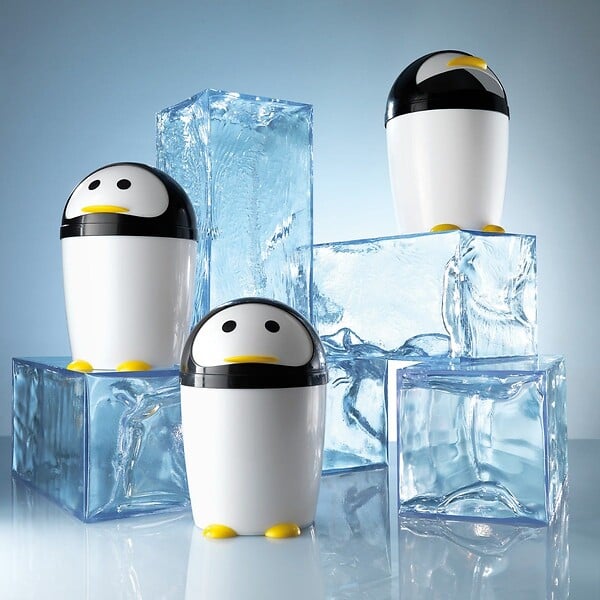KIAMAMI VALENTINA - Poubelle De Salle De Bains En Résine, 7,5 Litres, Pingouin Noir/Blanc - large