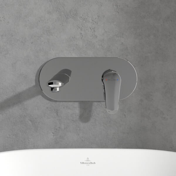 VILLEROY ET BOCH - Mitigeur lavabo mural  O.novo Start avec vidage Push Open chrome + corps encastré - large