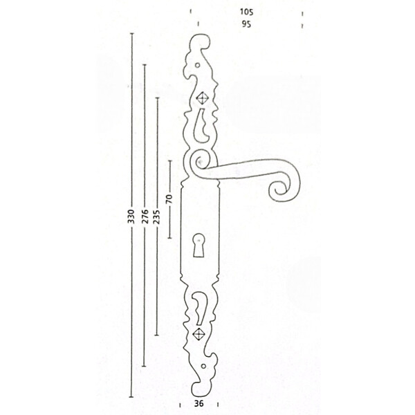 SECURY-T - Poignées de porte fer forgé COQ vieil argent 330X36 mm Trou de clé L - large